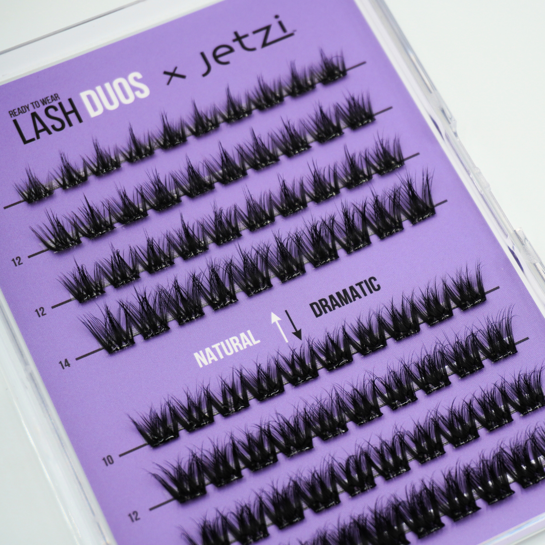 Jetzi Lash Duos hybrid wet-set lash segments on K-Band for custom looks
